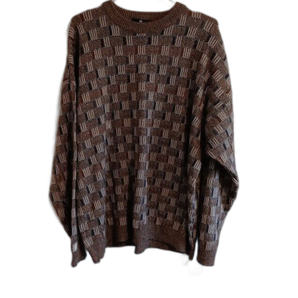 Vintage Enro Brown Sweater Acrylic Men's XLT Extra Large Tall Long Crew Neck